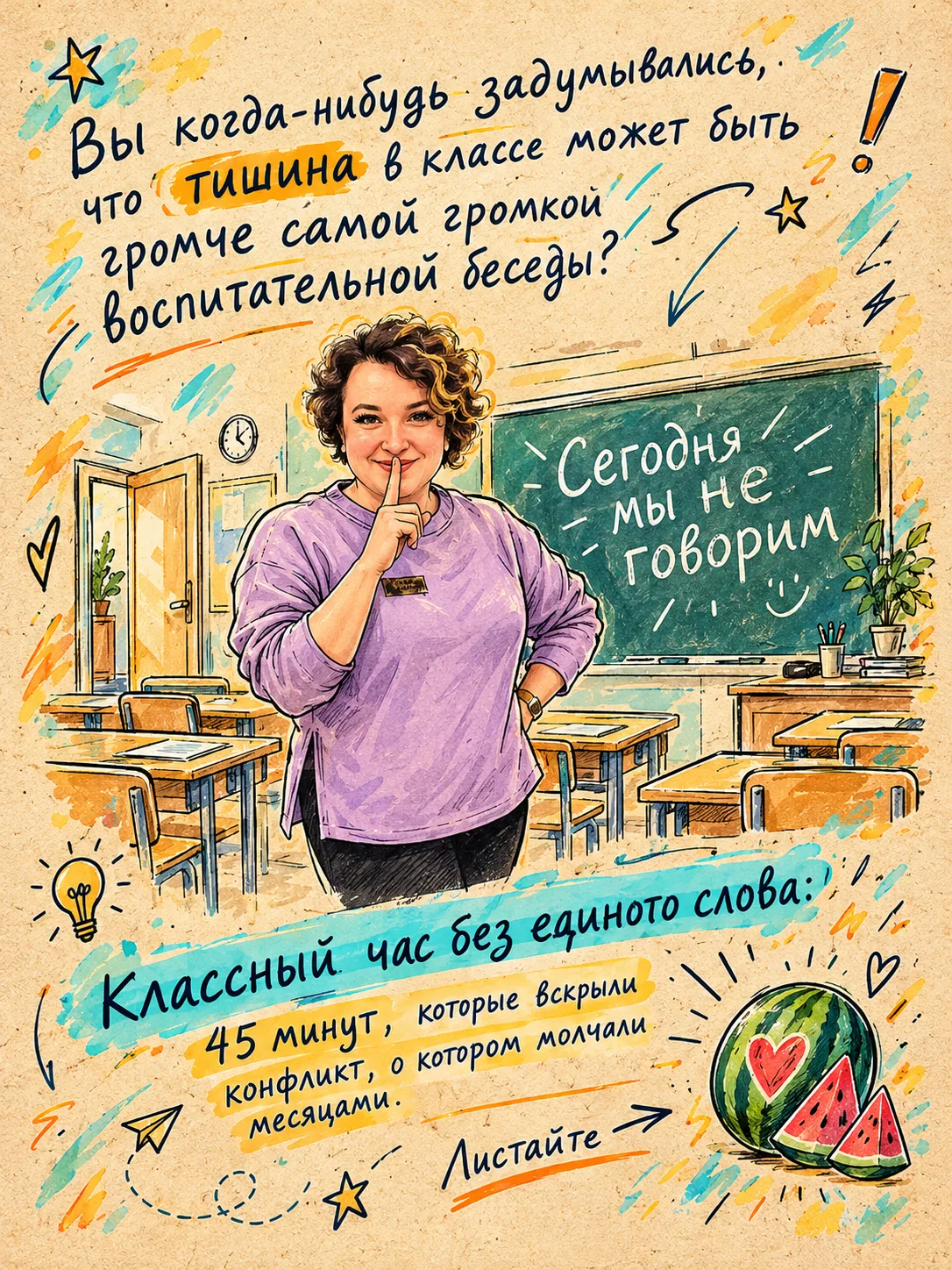 Весной провела мастер-класс про молчание на уроке. Рассказывала о том, как важны паузы ...