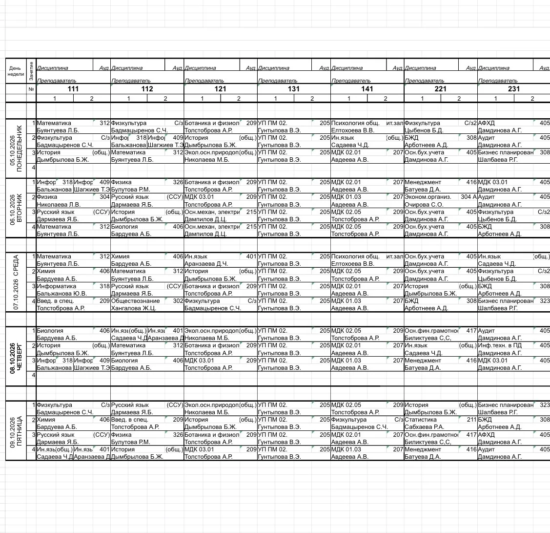 Расписание на 05-09.10.2026