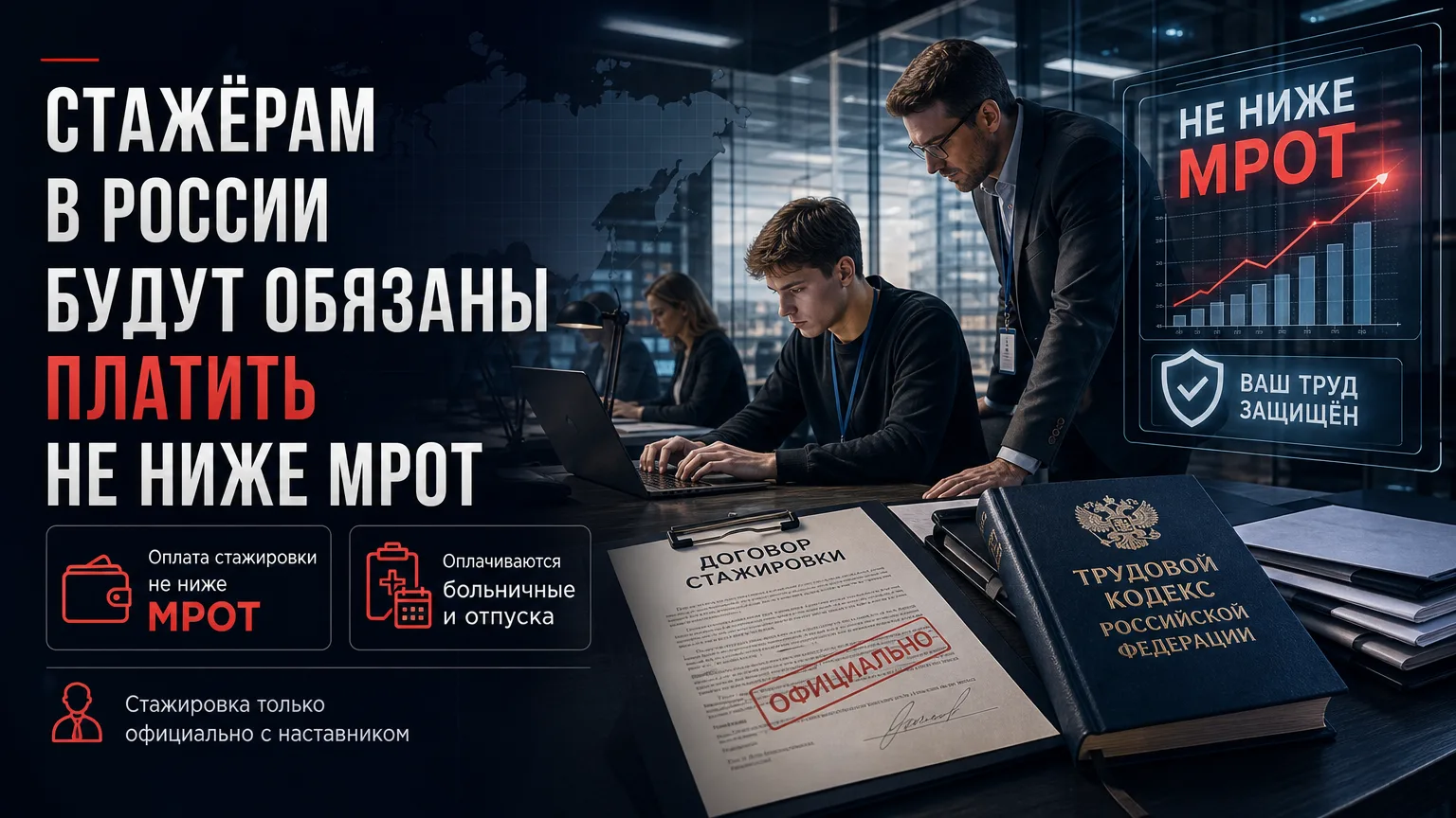 💼 Стажёрам в России будут обязаны платить не ниже МРОТ
