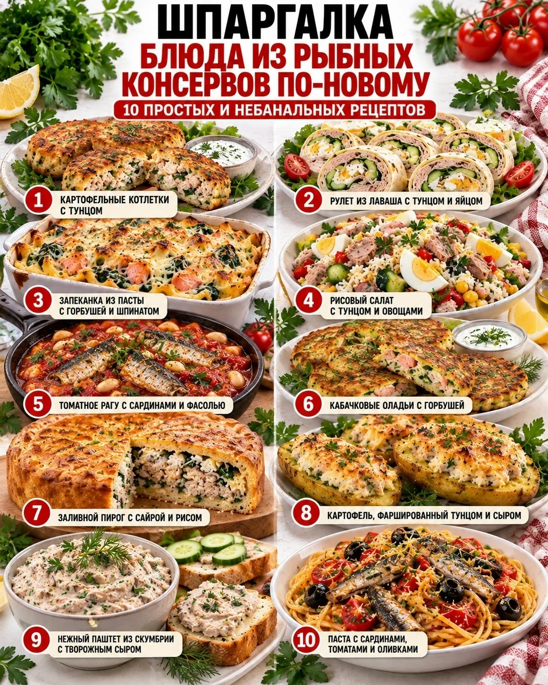 ШПАРГАЛКА ПО БЛЮДАМ ИЗ РЫБНЫХ КОНСEРВОВ