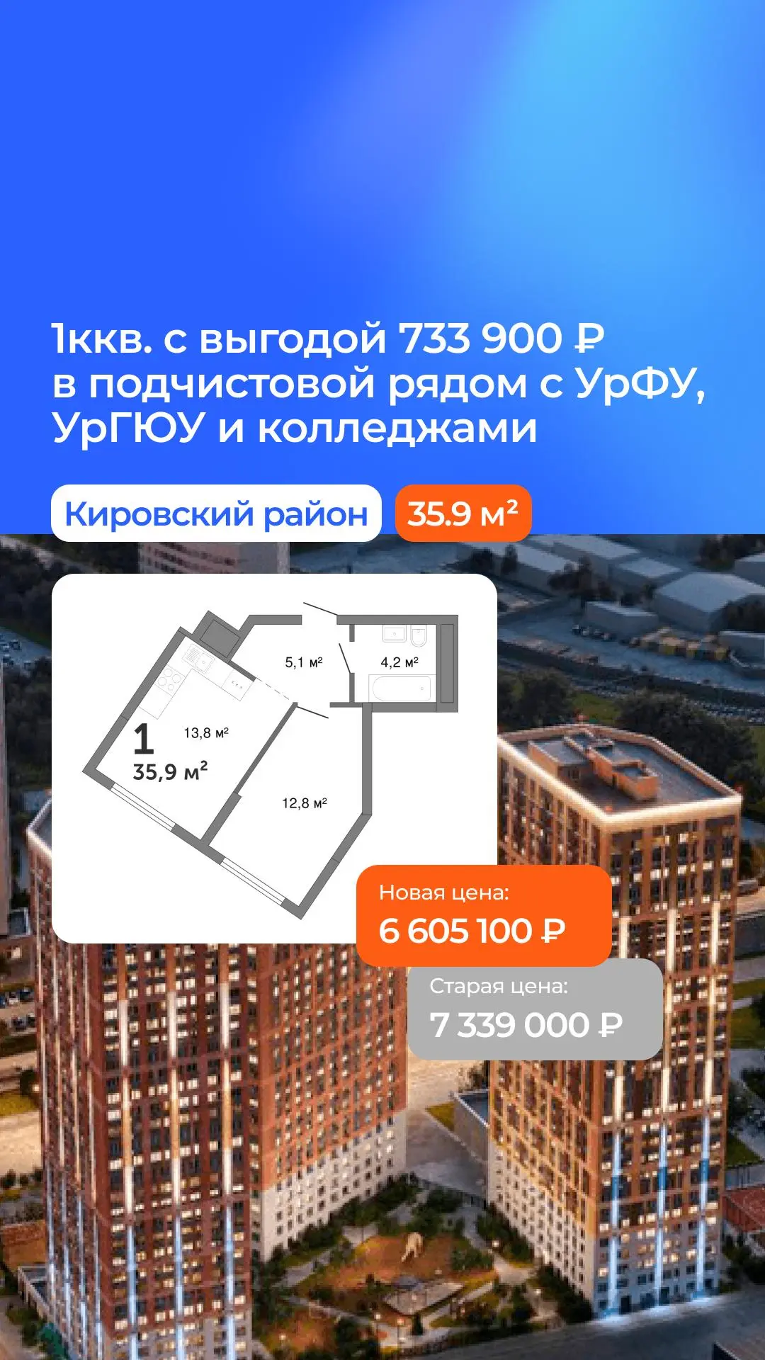 Подборка квартир для студентов в Кировском районе скидки до 15%