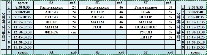 Расписание уроков на понедельник 19.10.2026г.