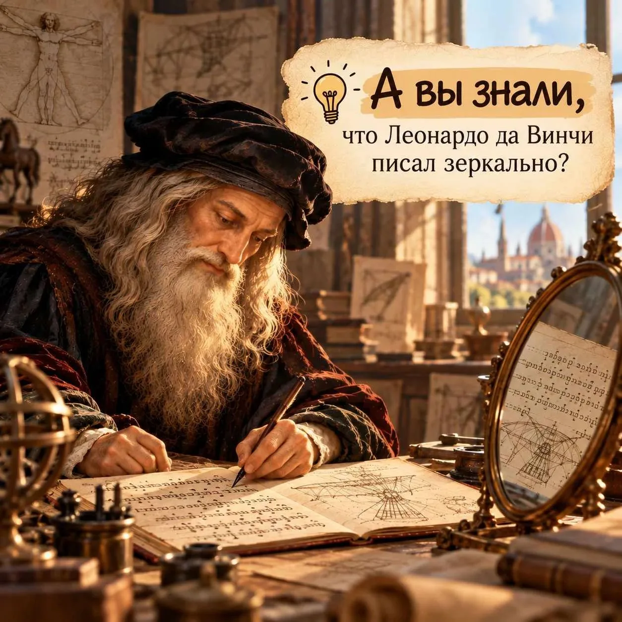 💡 А вы знали, что знаменитый зеркальный почерк Леонардо — это не обязательно тайный ко...