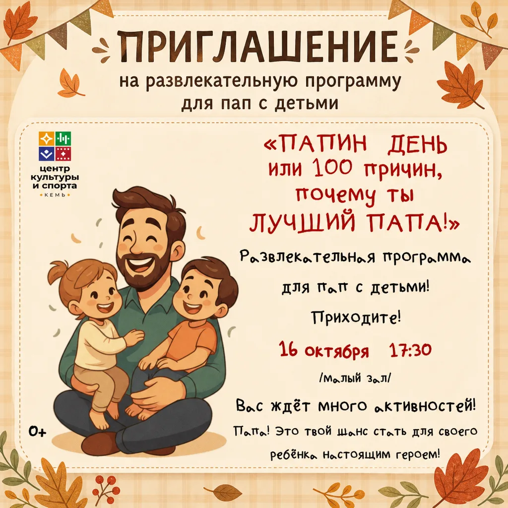 ⚡️Центр культуры и спорта приглашает всех пап вместе с детьми на «Папин день»! ⚡️