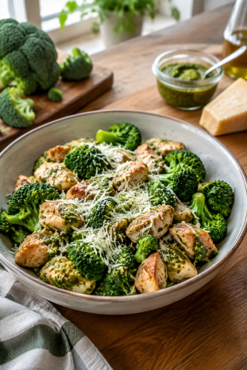 ТЕПЛЫЙ САЛАТ С БРОККОЛИ И КУРИЦЕЙ: ЯРКИЙ ВКУС ПЕСТО И ПАРМЕЗАНА!