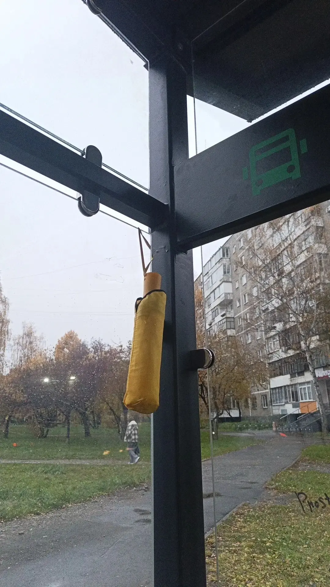 Остановка Школа. Зонтик желтый, чей?