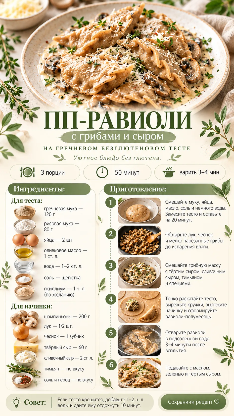 ПП равиоли с грибами и сыром
