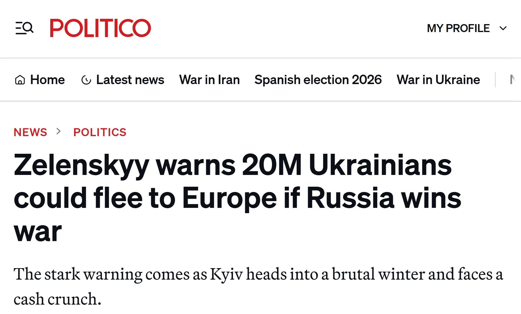🇪🇺Зеленский шантажирует Европу 20 миллионами беженцев, — Politico