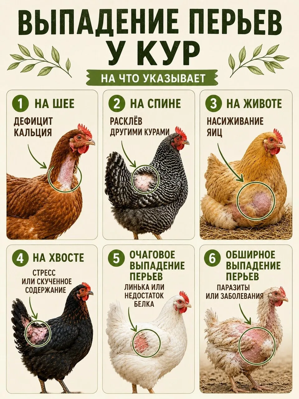Причины выпадения перьев у кур и как их распознать ⚡