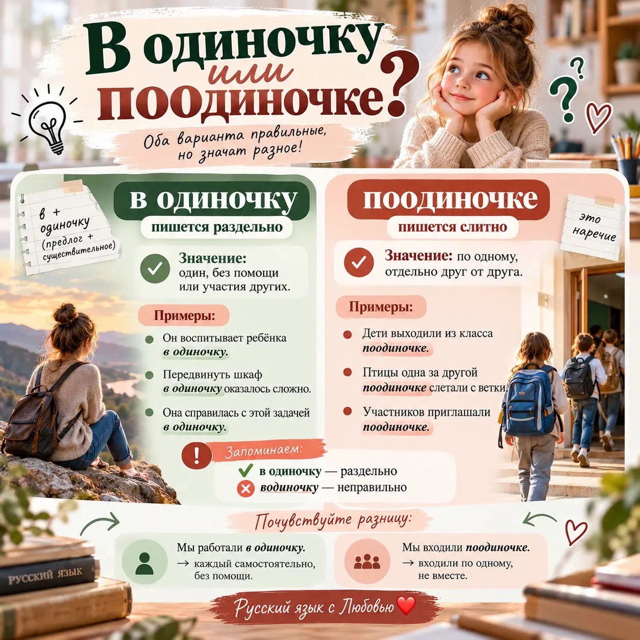 ПОЧЕМУ «ПООДИНОЧКЕ», НО «В ОДИНОЧКУ»? 🤔