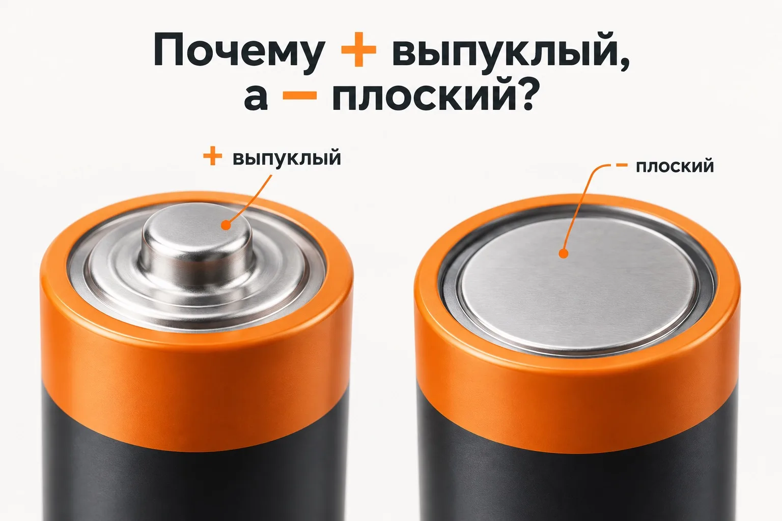 Почему у батарейки «плюс» выпуклый, а «минус» плоский?
