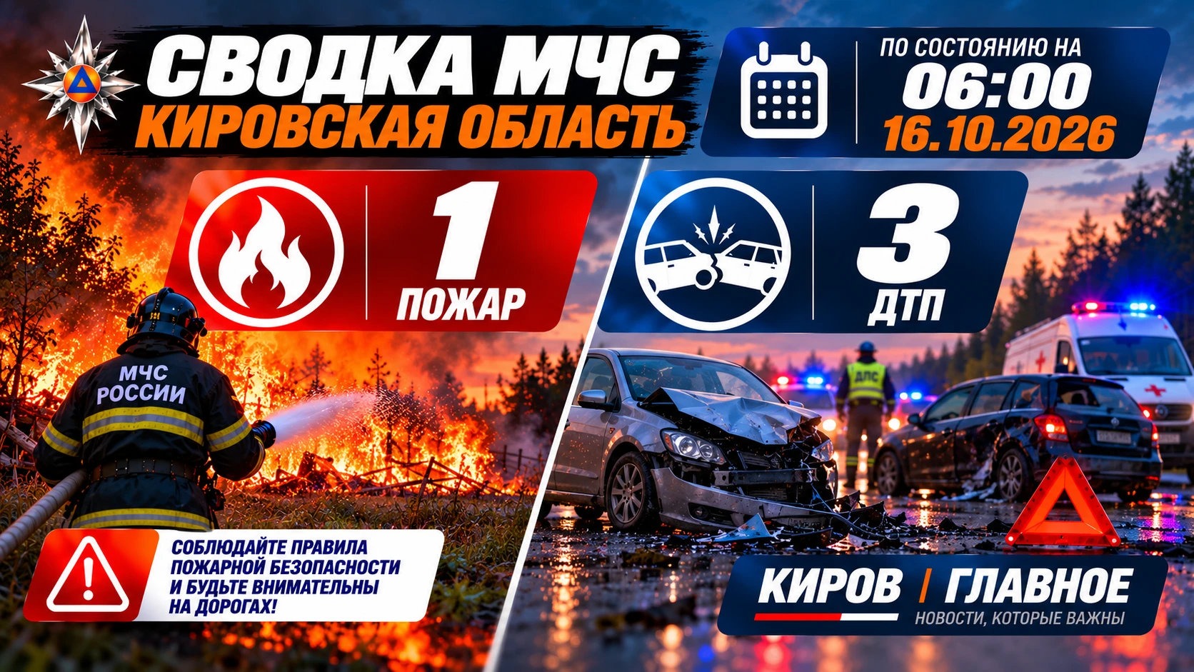 🚨 За прошедшие сутки подразделения МЧС России в Кировской области ликвидировали послед...
