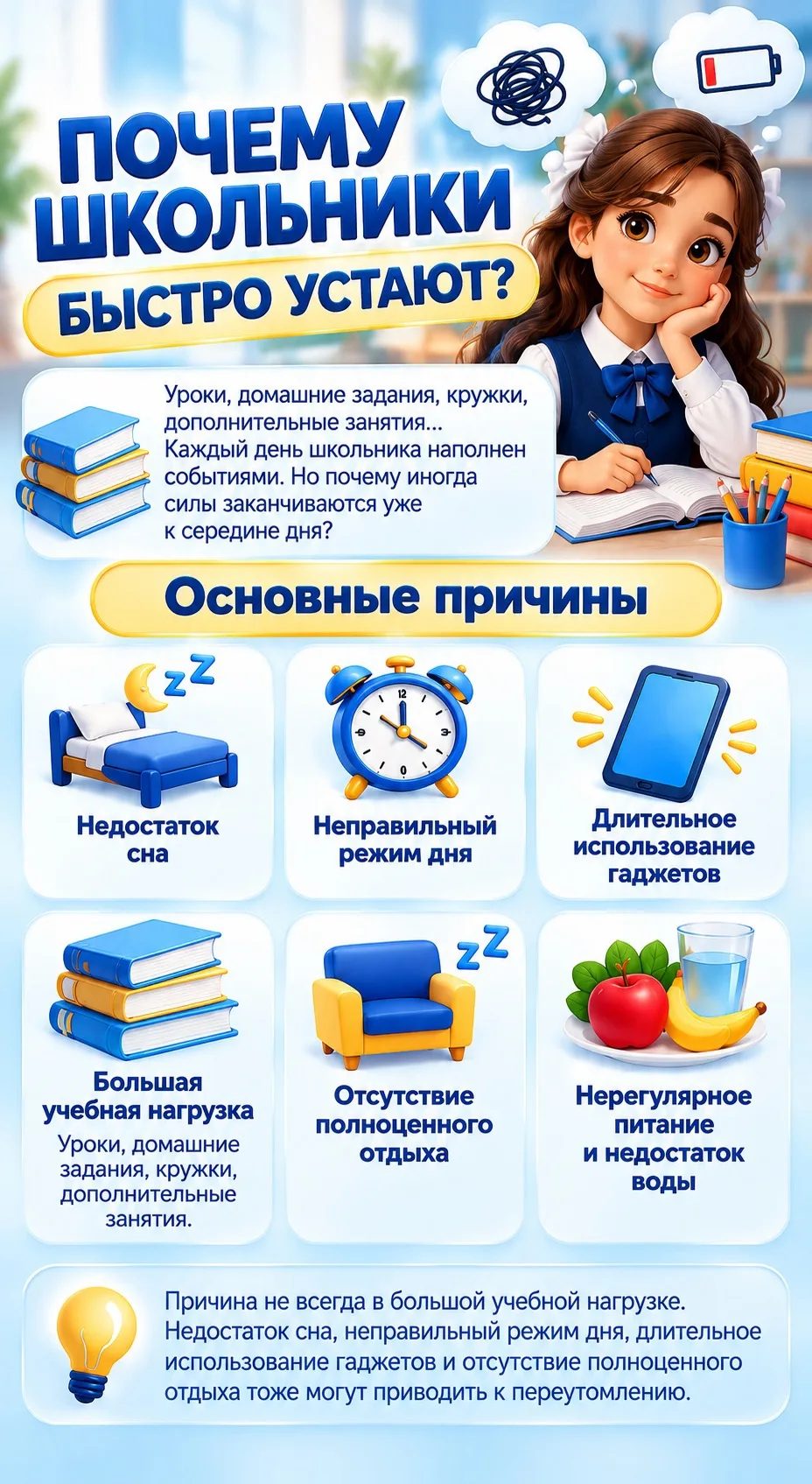 😴 Почему школьники устают уже к середине дня?