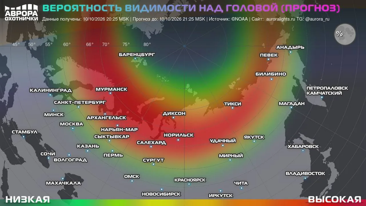 Этой ночью там, где будет ясно, можно будет увидеть Северное сияние.