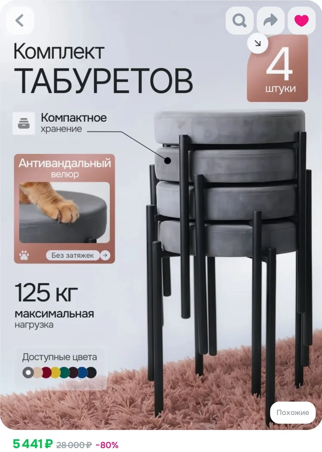 Комплект табуретов для кухни из 4 штуки