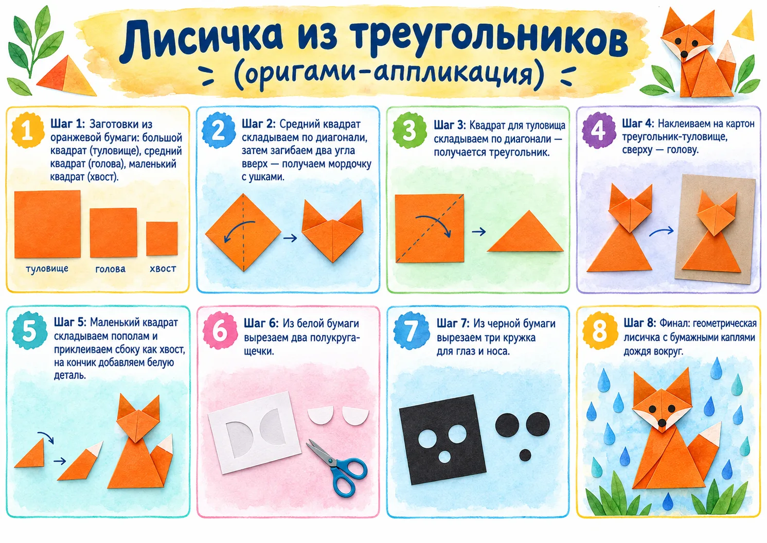 📌Поэтапная аппликация: Животные осенью🎨