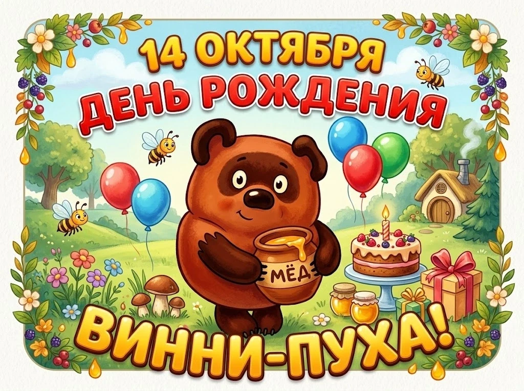 🎉 Сегодня, 14 октября, — День рождения Винни‑Пуха! 🎉