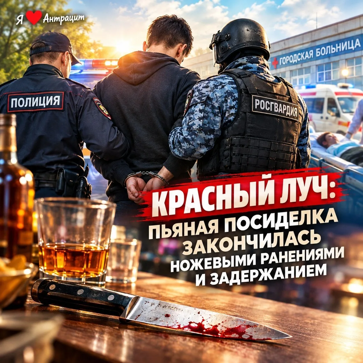 🚨 Красный Луч: пьянка закончилась ножом и задержанием