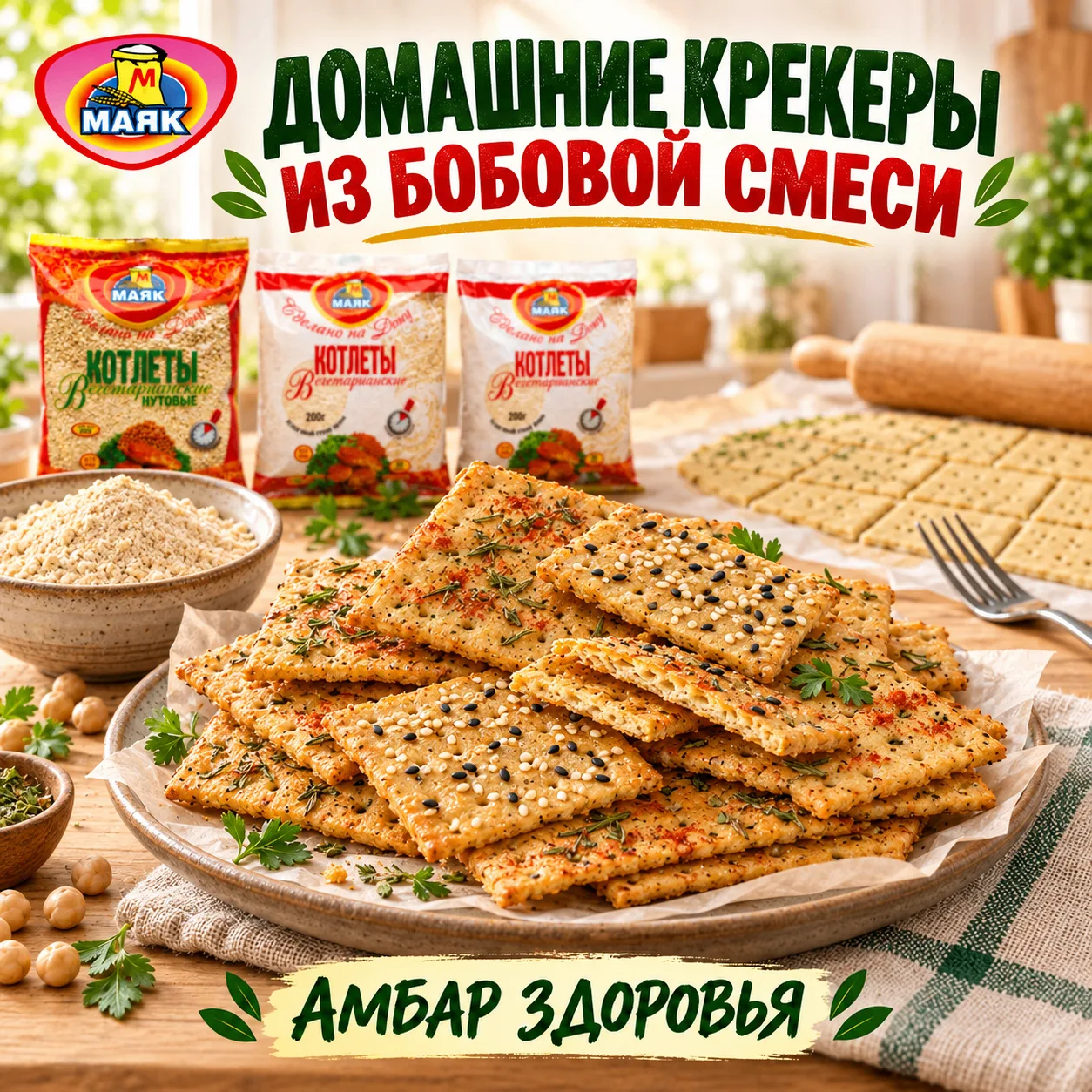 🥨 ДОМАШНИЕ КРЕКЕРЫ ИЗ БОБОВОЙ СМЕСИ