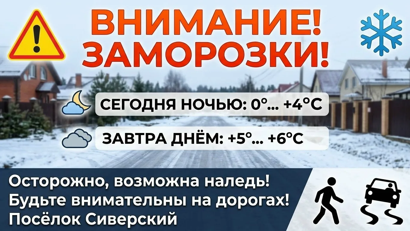 ⚠️ Внимание, водители и пешеходы: ночные заморозки на дорогах!