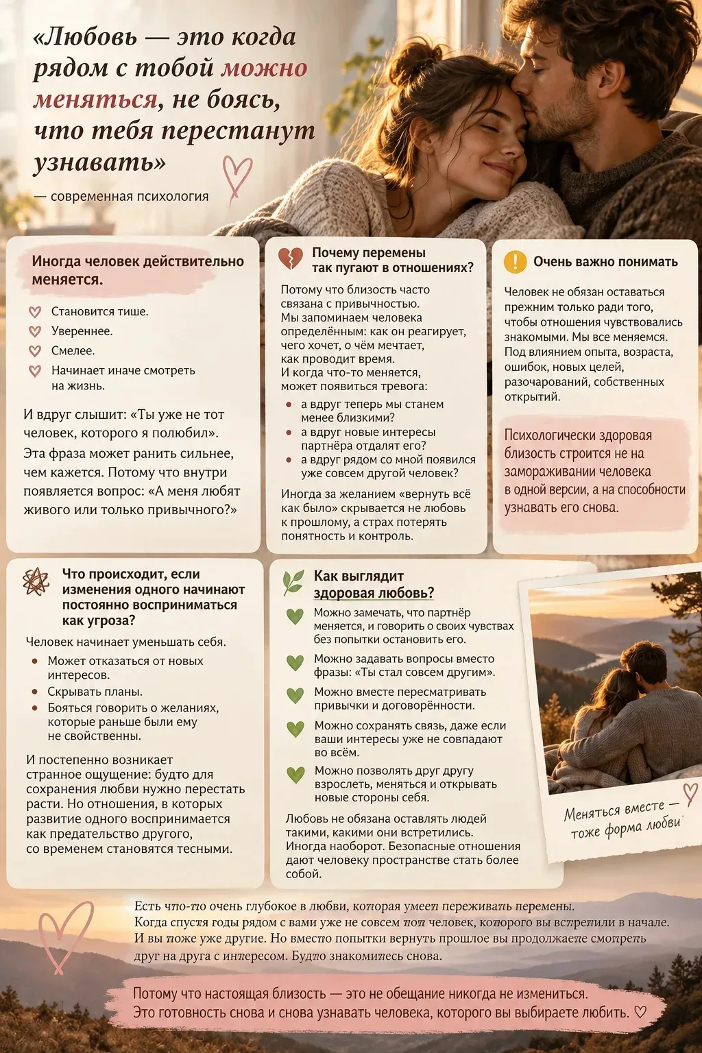✨ «Любовь — это когда рядом с тобой можно меняться, не боясь, что тебя перестанут узнав...