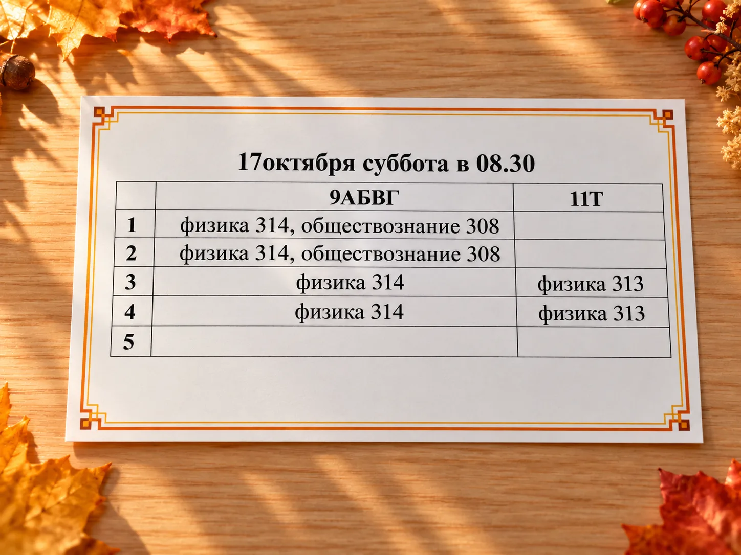 Расписание на завтра для 9-х классов и 11Т