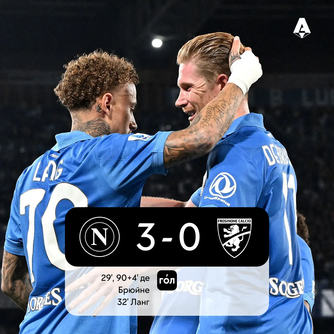 🔥🔵 Дубль де Брюйне и гол Ланга принесли победу «Наполи» над «Фрозиноне»