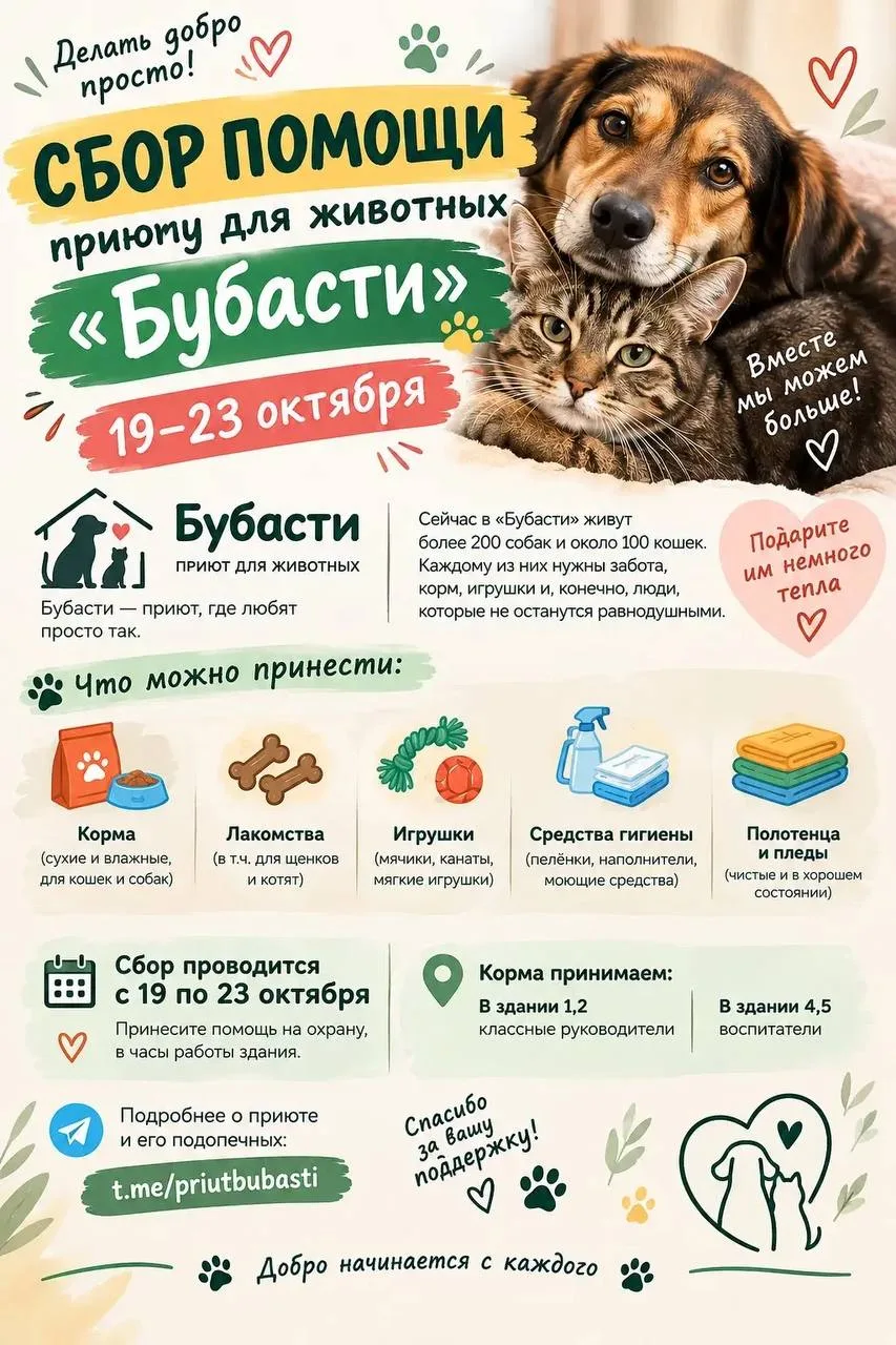 🐾 Вместе помогаем приюту «Бубасти»! ❤️