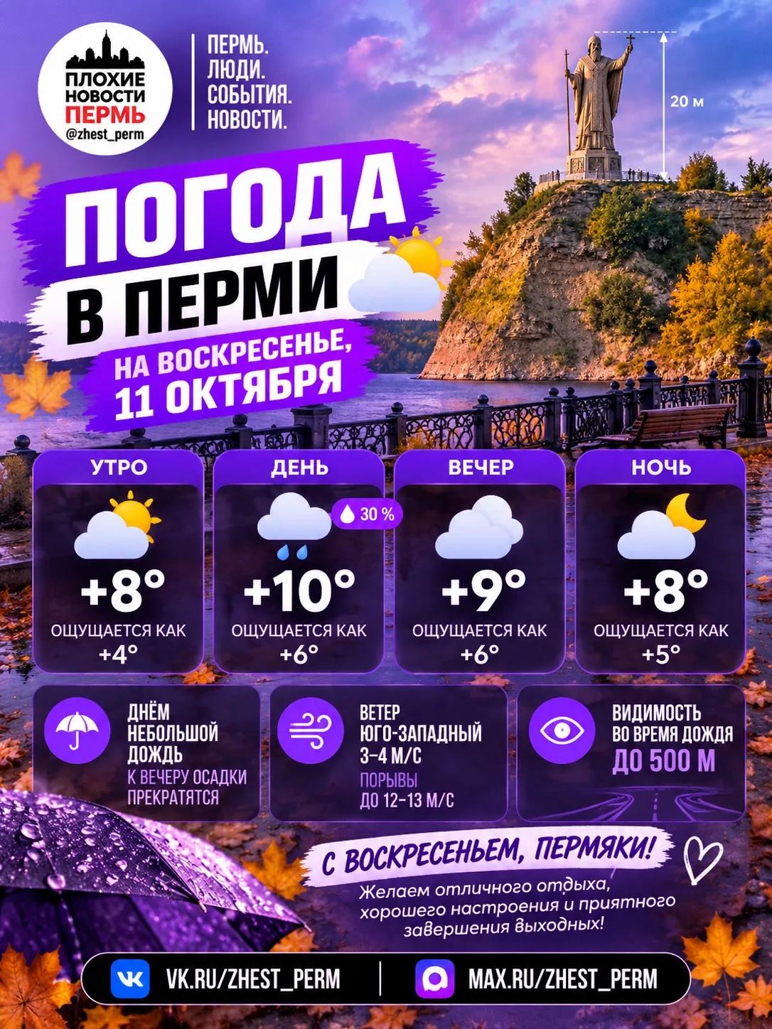 🌤 Погода в Перми на воскресенье, 11 октября