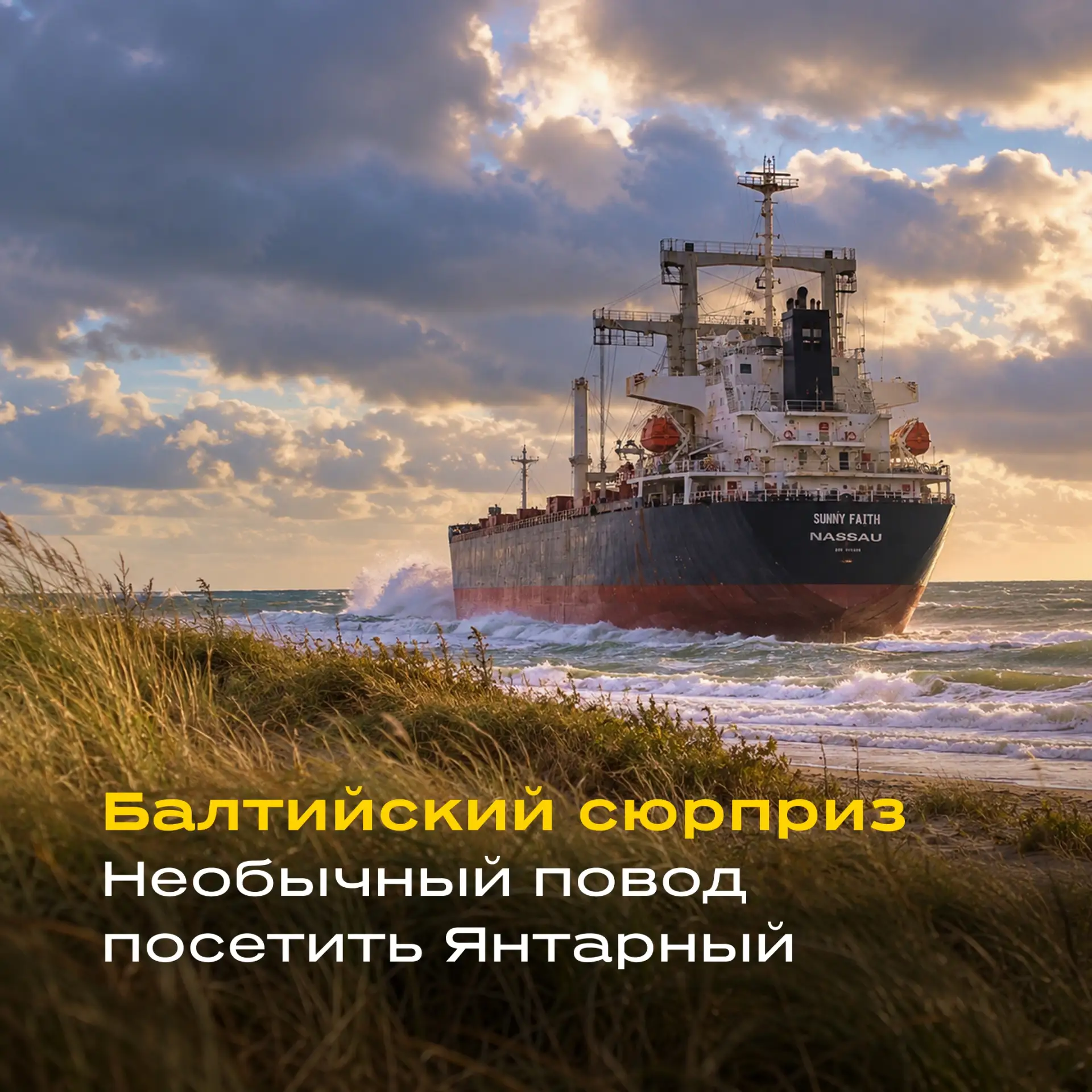 ⚓️ Сухогруз у самого берега: новый повод отправиться в Янтарный!