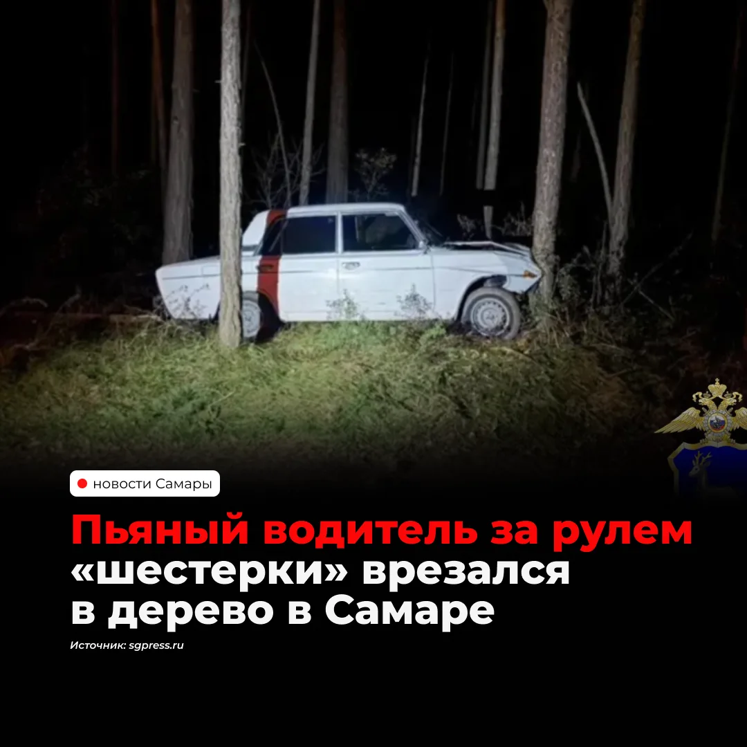 В Красноглинском районе Самары 26-летний водитель ВАЗ-2106 врезался в дерево, будучи пь...
