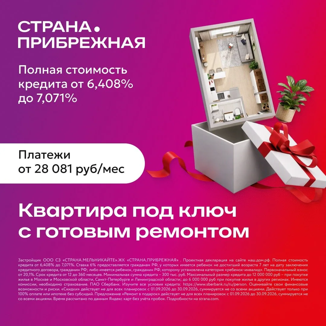Ремонт квартиры — в подарок! Платежи от 28 081 руб/мес