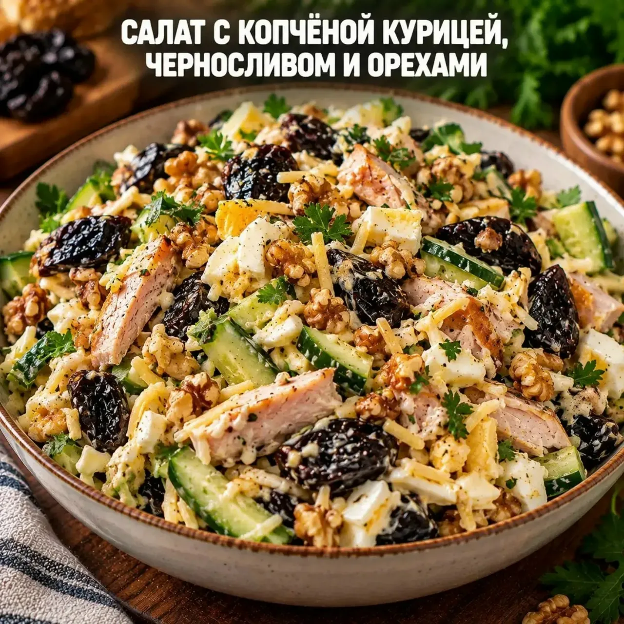 🥗 САЛАТ С КОПЧЁНОЙ КУРИЦЕЙ, ЧЕРНОСЛИВОМ И ОРЕХАМИ