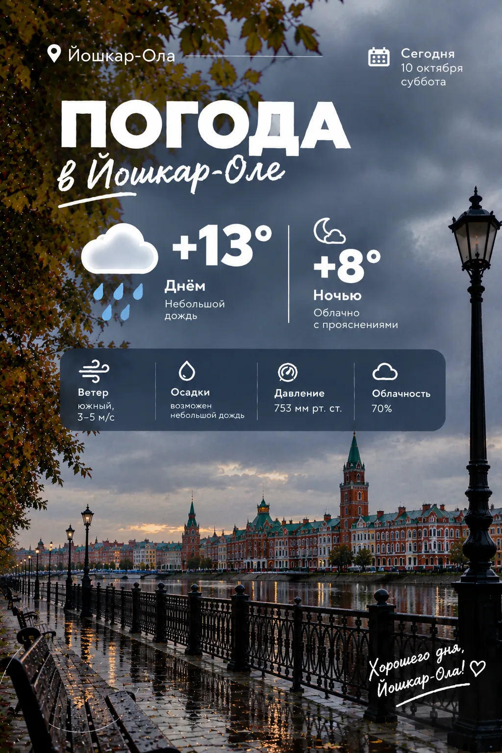 🌦 Погода в Йошкар-Оле сегодня, 10 октября, суббота