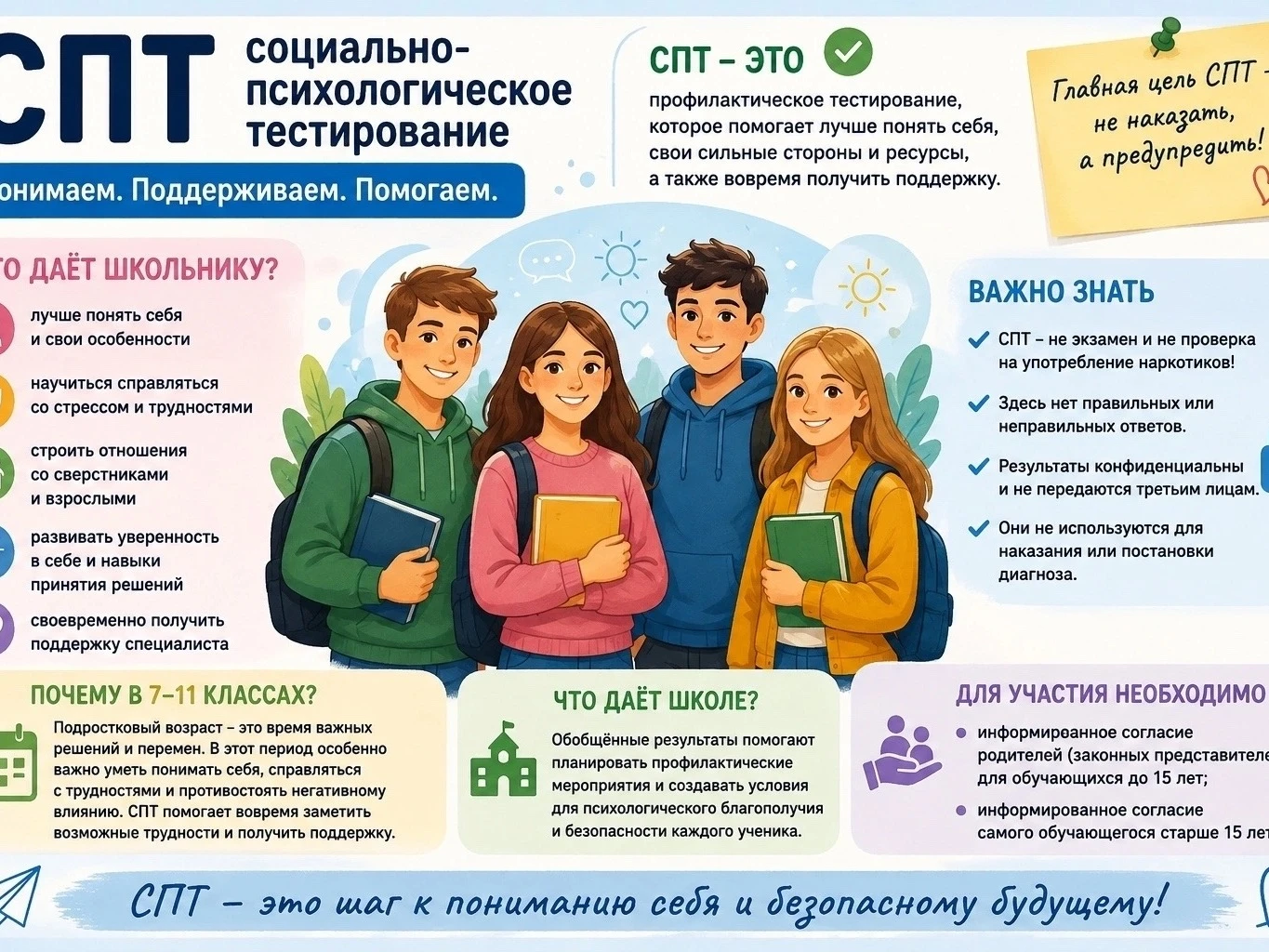 В нашей школе прошло социально‑психологическое тестирование (СПТ) для учеников 7–11 кла...