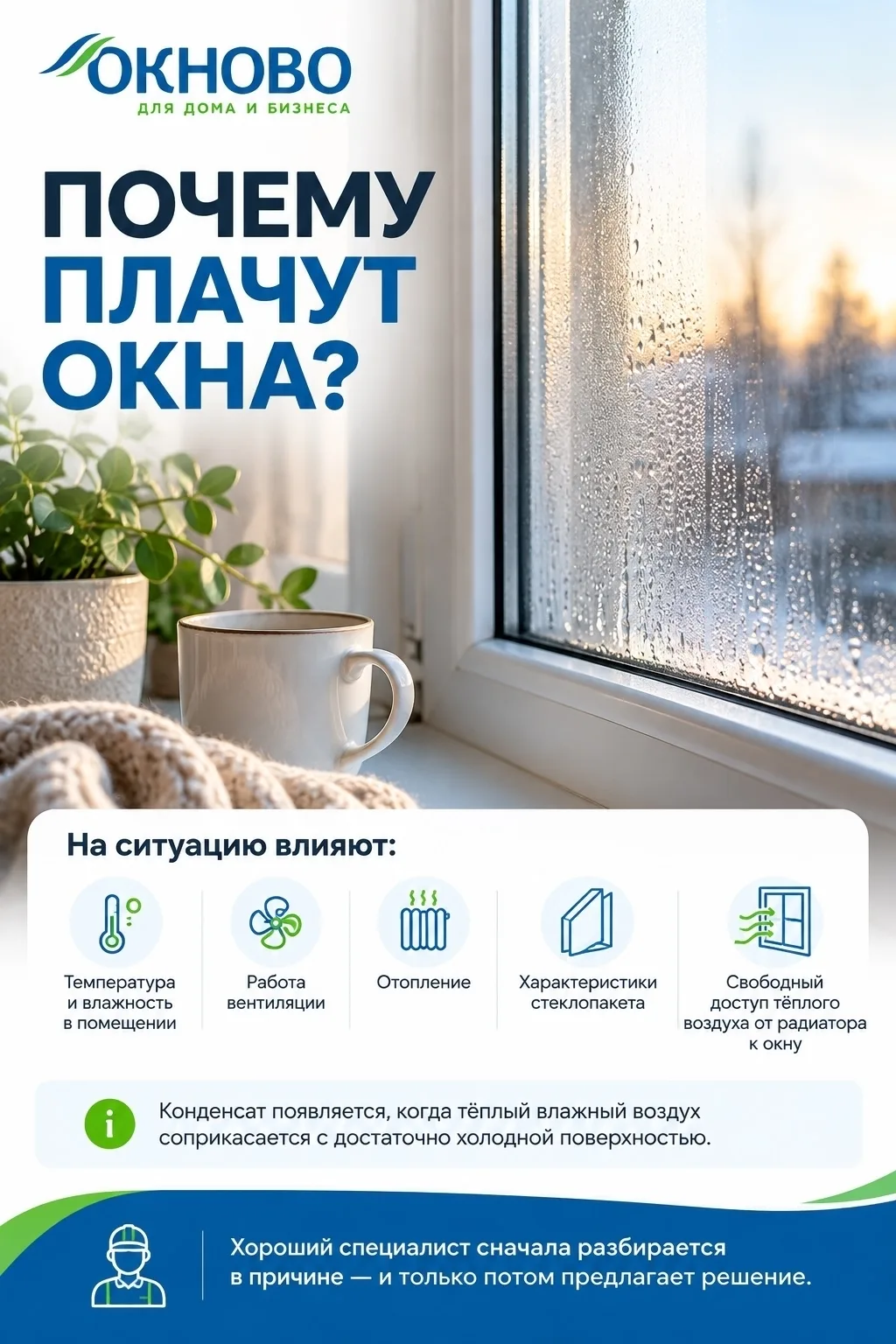 Утром на стекле появилась вода. Окно плохое?