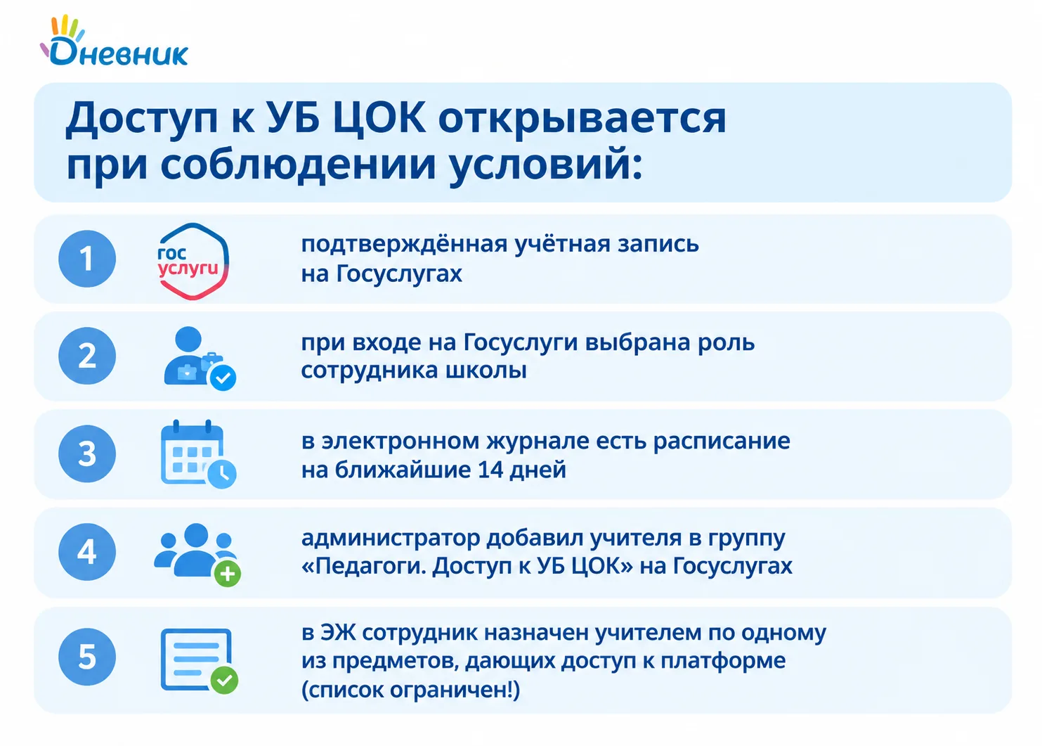У учителя НЕТ доступа к УБ ЦОК!