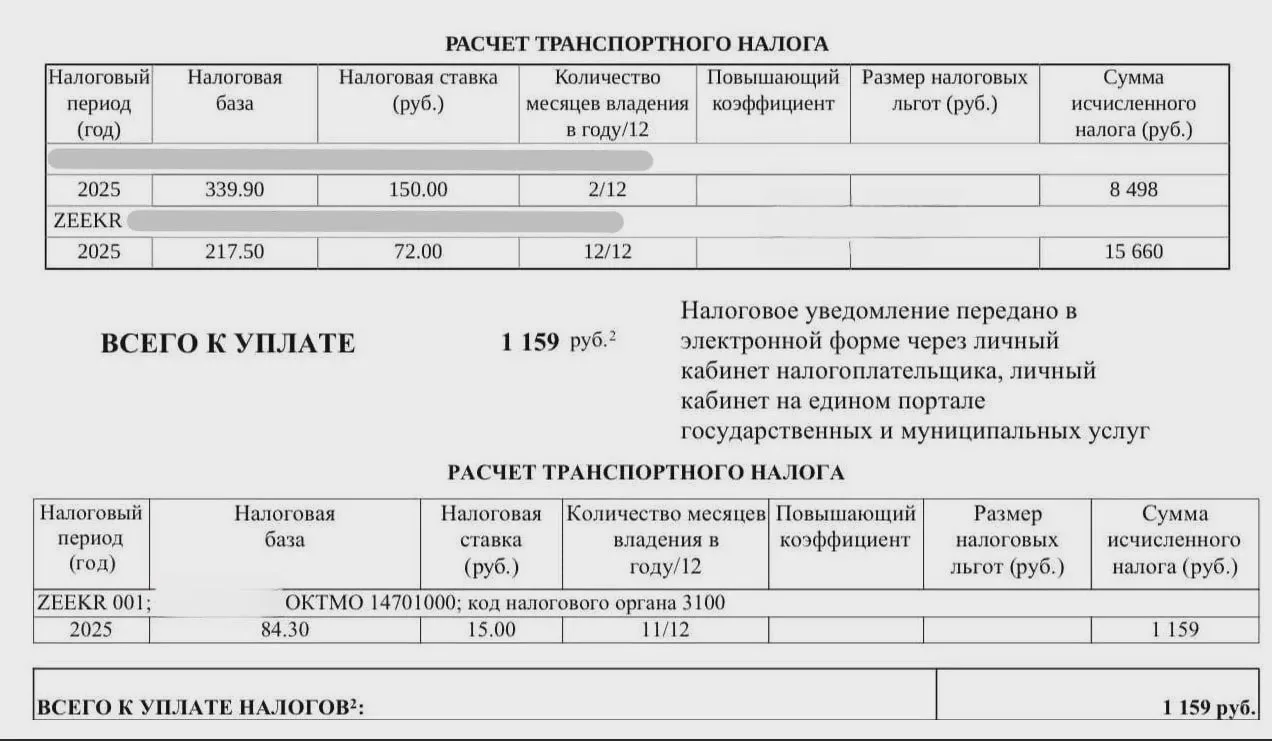 Электромобилистам пришли требования об уплате налога
