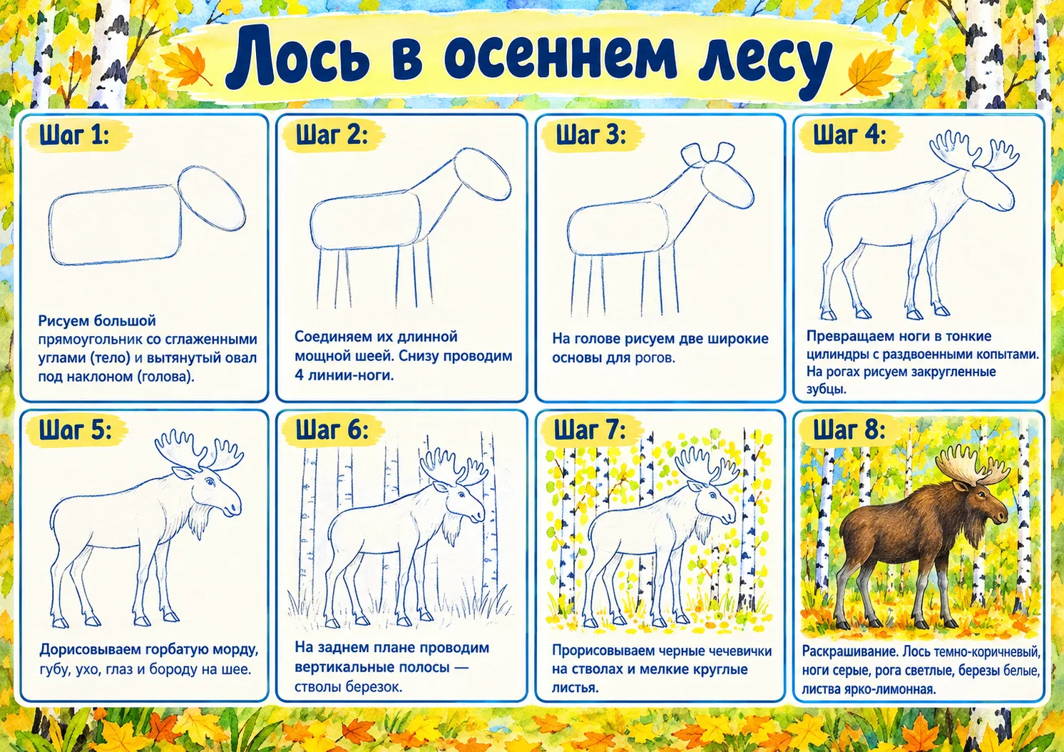 🖌Поэтапное рисование: Животные осенью🎨