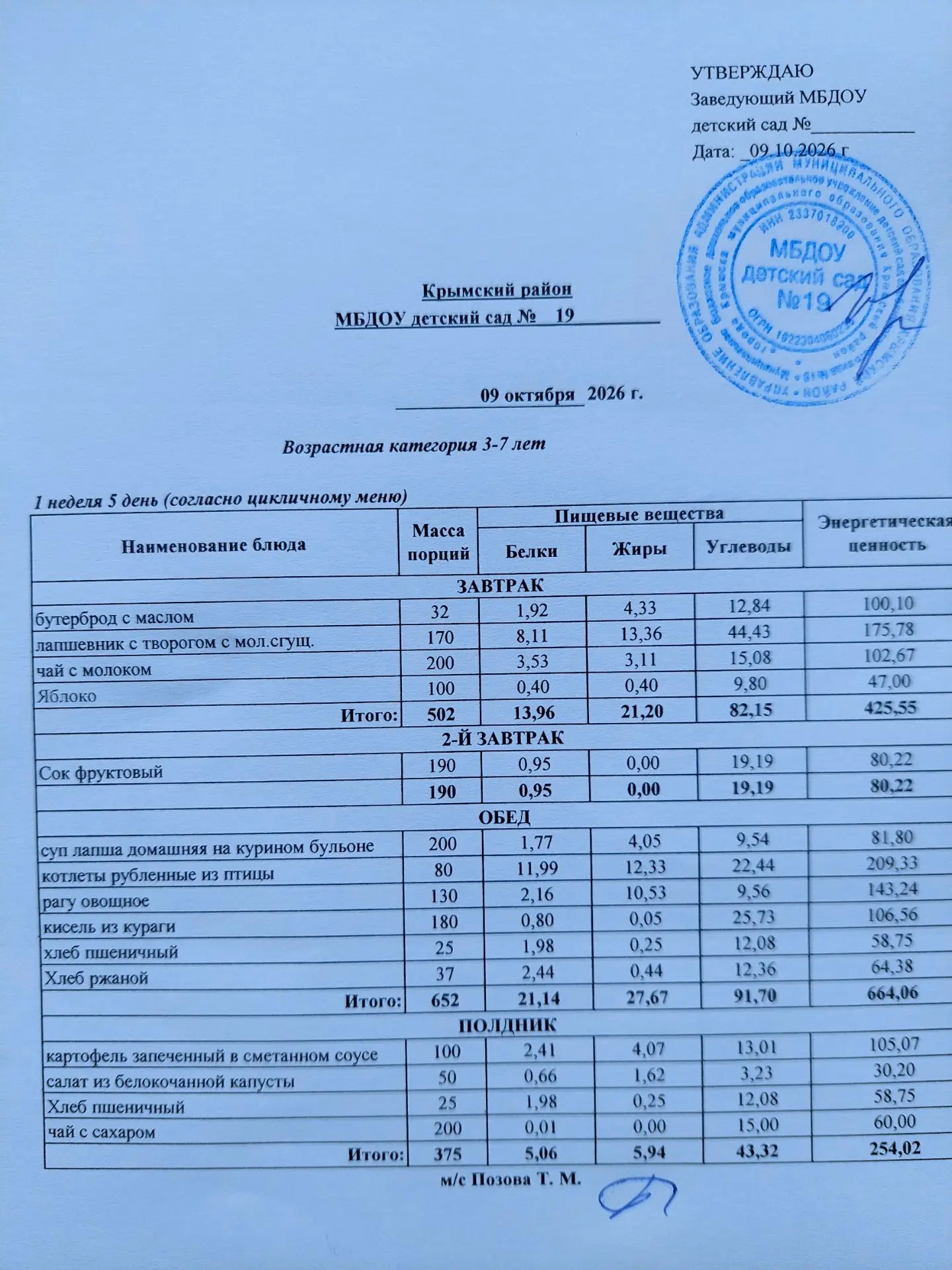 Меню на 9 октября 2026г.🫘🥕