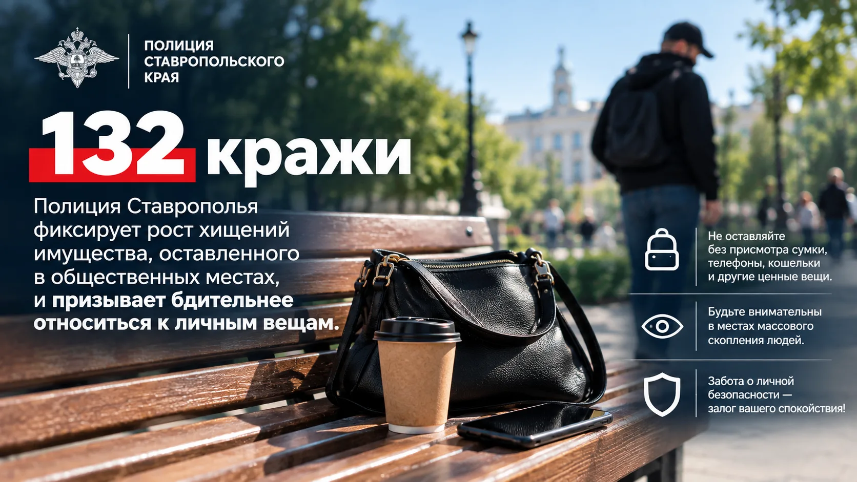 ❗️132 кражи: полиция Ставрополья фиксирует рост хищений имущества, оставленного в общес...