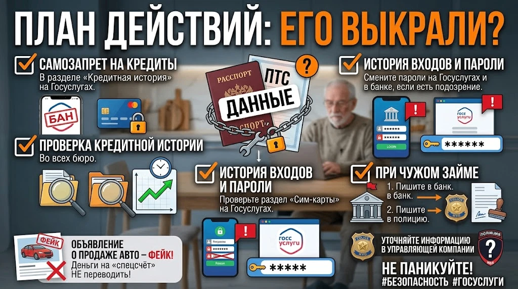 Данные паспорта или ПТС попали к мошенникам? Без паники, вот план на сегодня