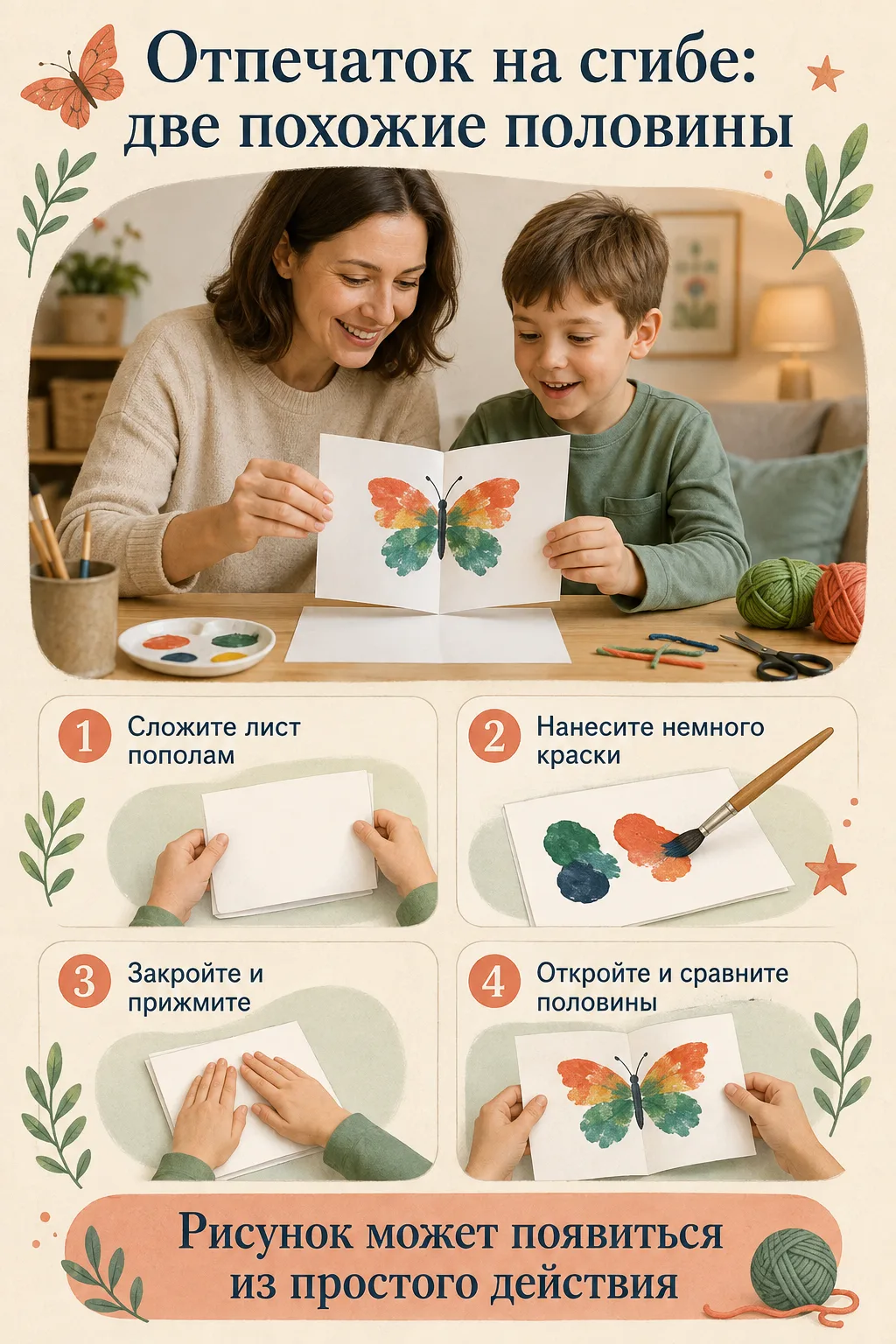 🎨 Отпечаток на сгибе: две похожие половины