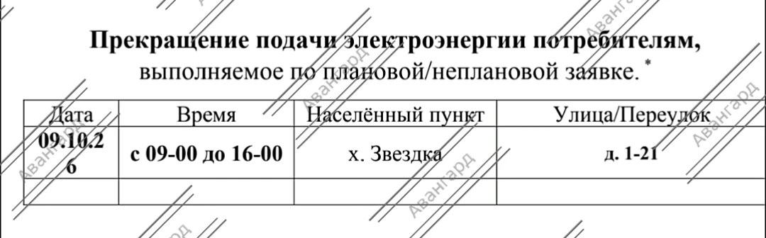 Отключение электроэнергии