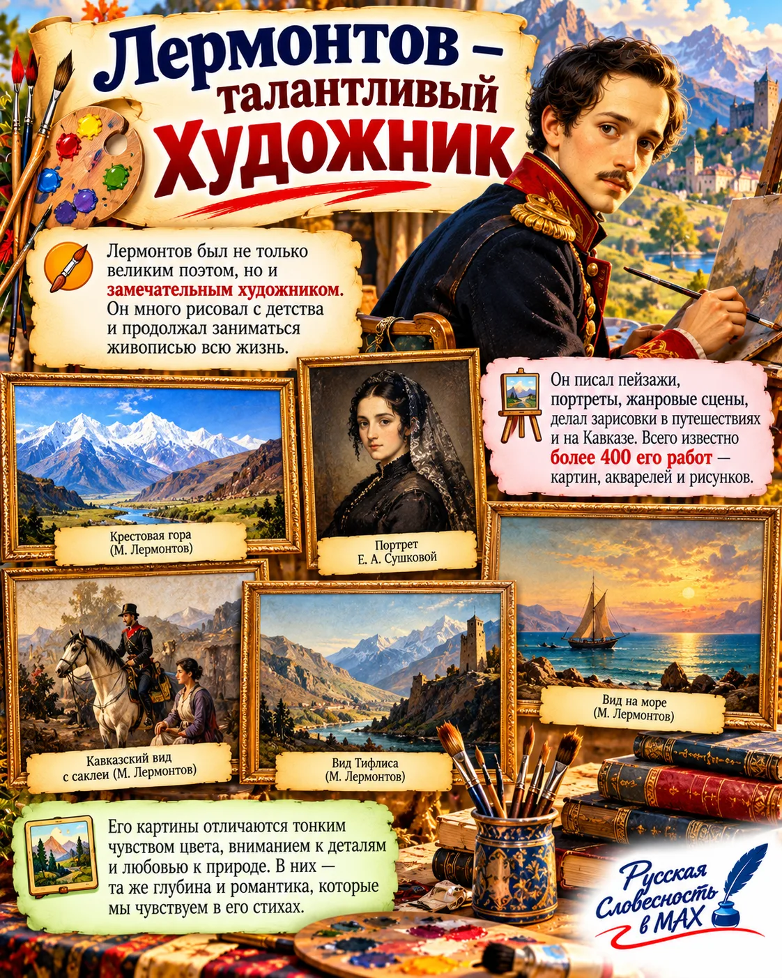 🎨 ЛЕРМОНТОВ — ПОЭТ С КИСТЬЮ В РУКАХ!