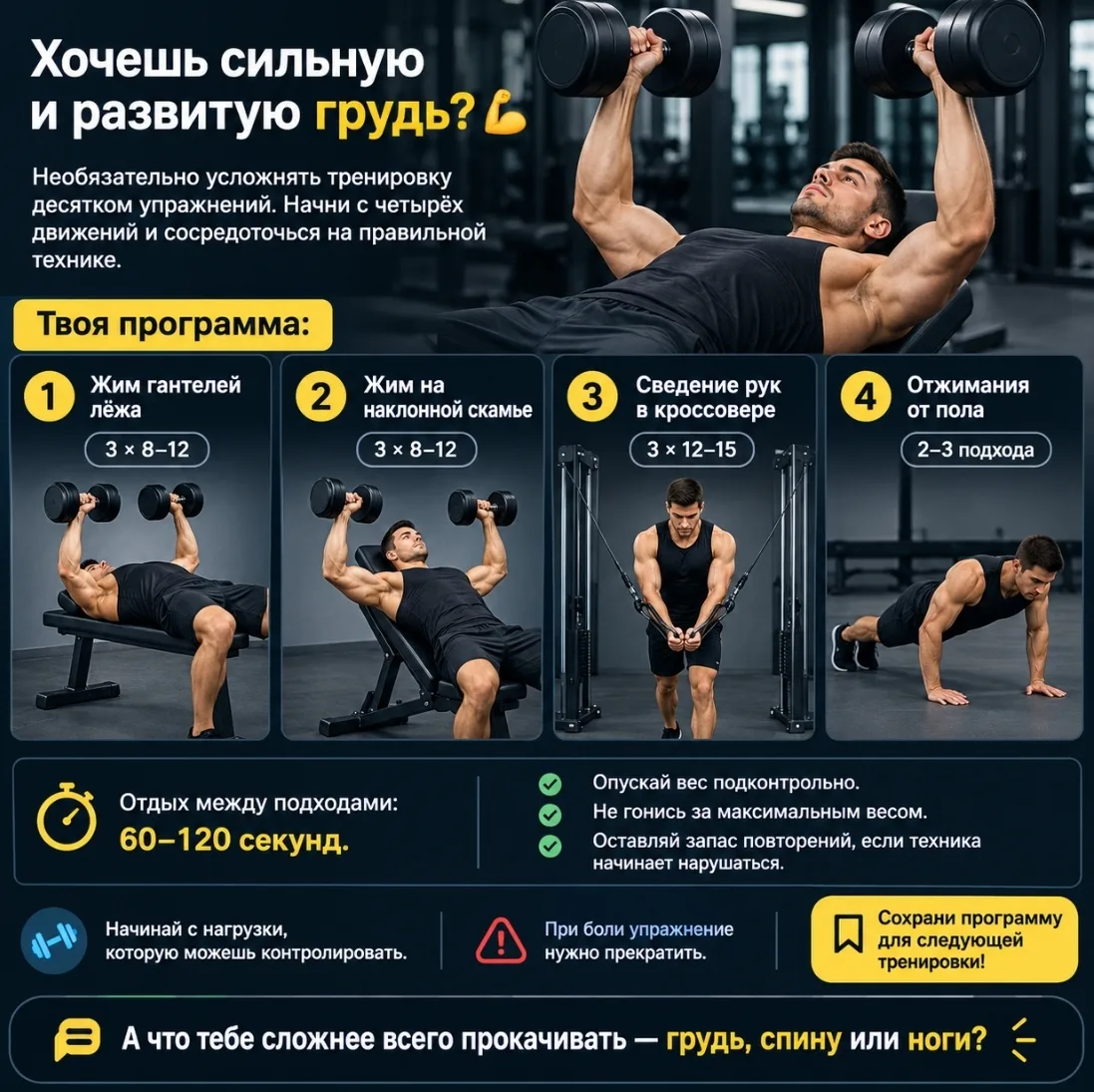 Хочешь сильную и развитую грудь? 💪 Необязательно усложнять тренировку десятком упражне...