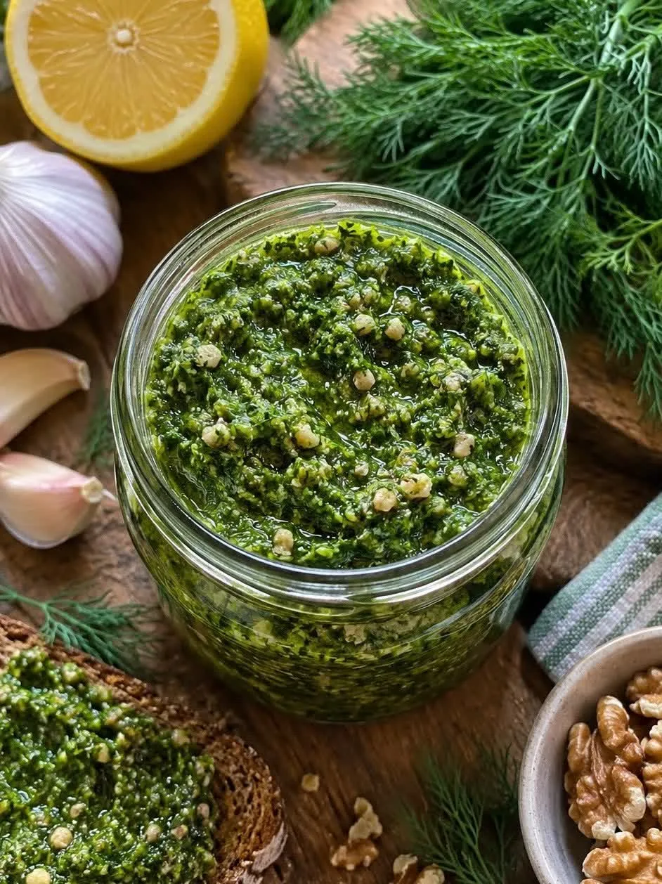 🌿 Осенний укроп — не мусор, а зелёная паста с орехами и лимоном