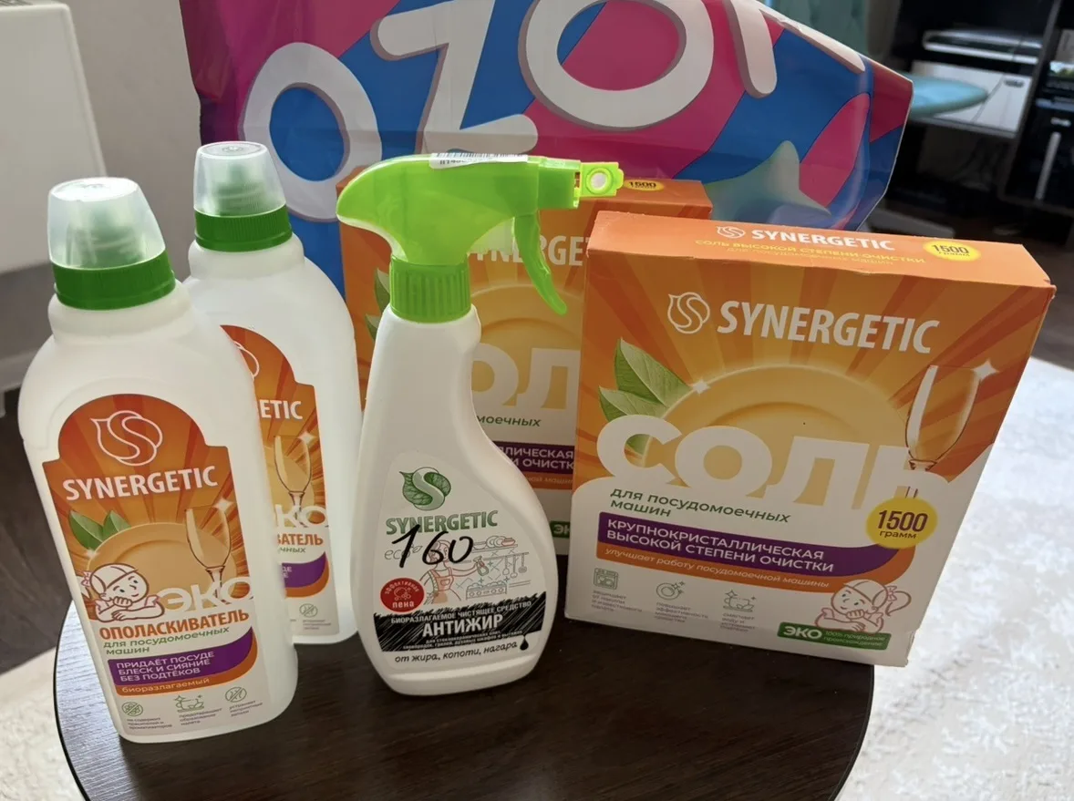 Средства  для посудомоечной машины от SYNERGETIC с дополнительной скидкой до 20% на Ozo...