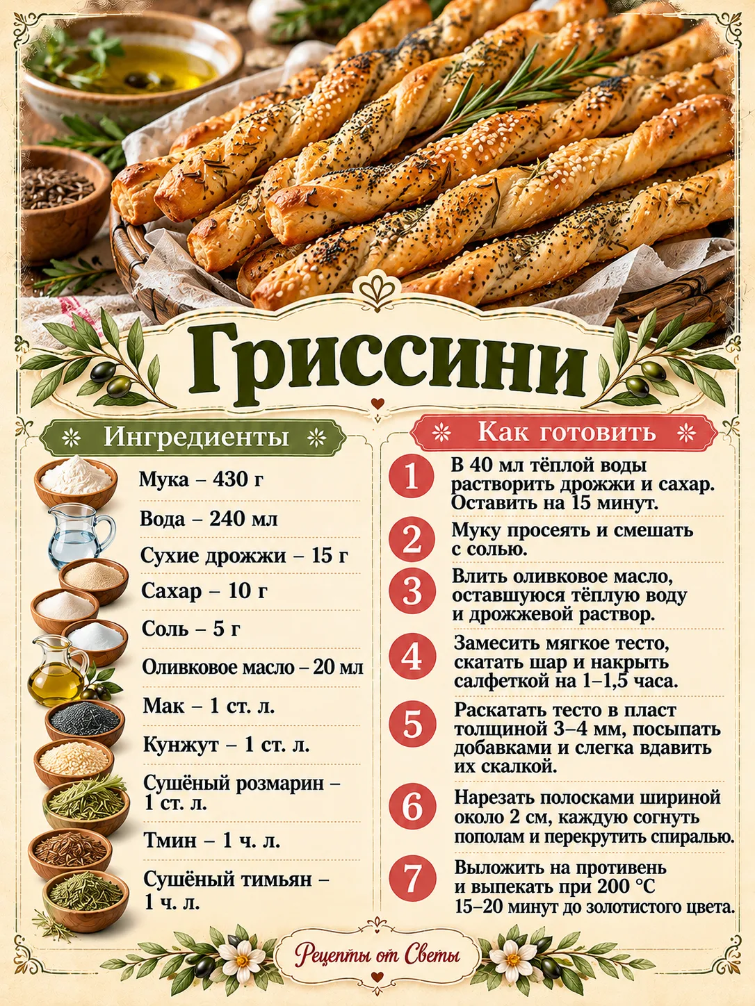 🥖 Хрустящие гриссини с ароматными травами, которые так и хочется таскать по одной, пок...