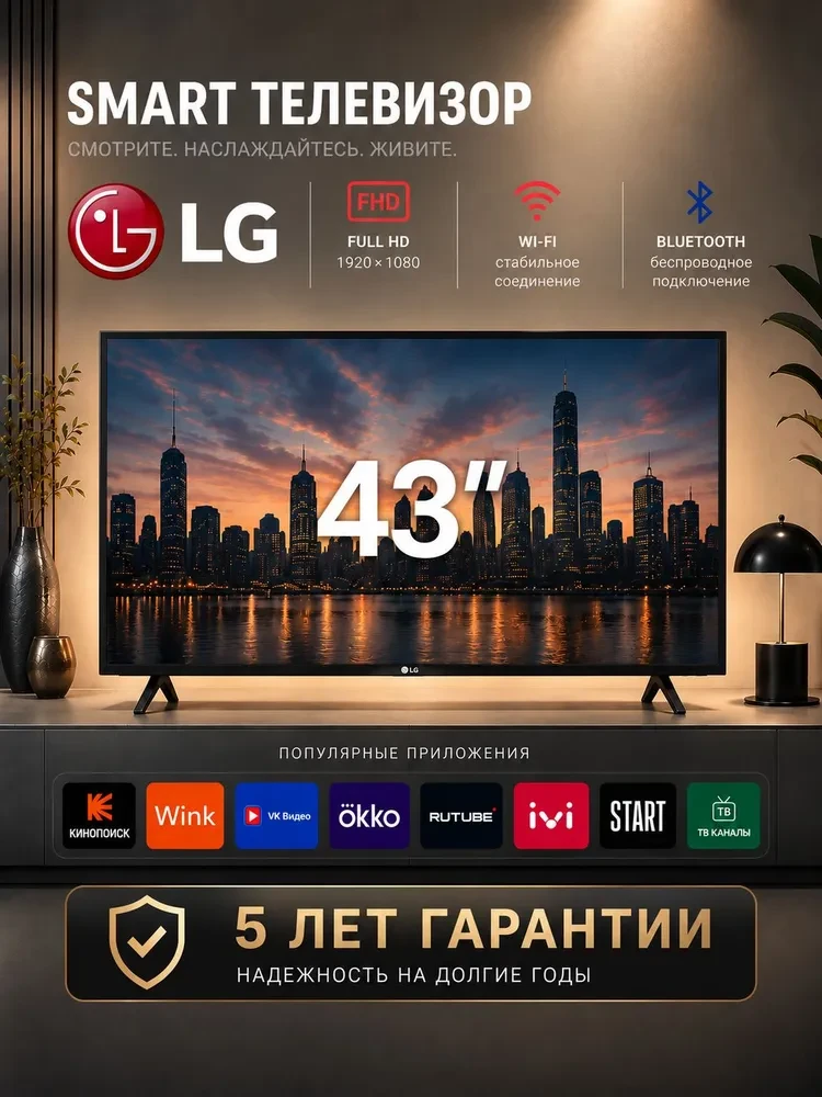 LG Телевизор 43″ Full HD, черный